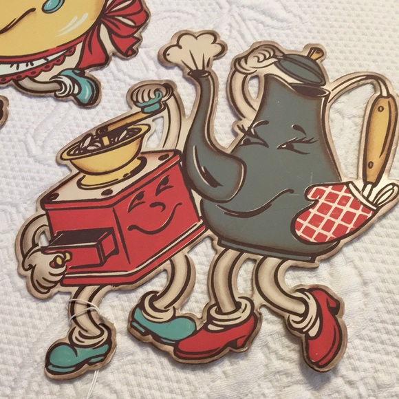 Whimsical kitchen metal signs set 3 teapot coffee theme teacup saucer - Picture 2 of 8